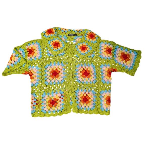 Nasty Gal Premium Crochet Square Patterned Oversized Shirt Size S - Picture 2 of 5